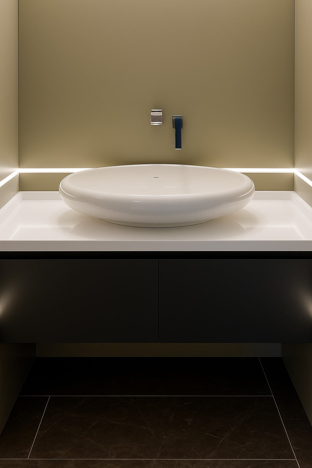 Schwebender Waschtisch mit LED-Akzent & Aufsatzbecken | Mivora Art